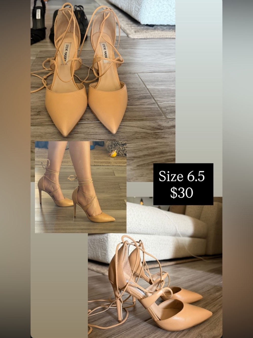 Steve Madden Nude Lace-Up Pointed Toe Pumps